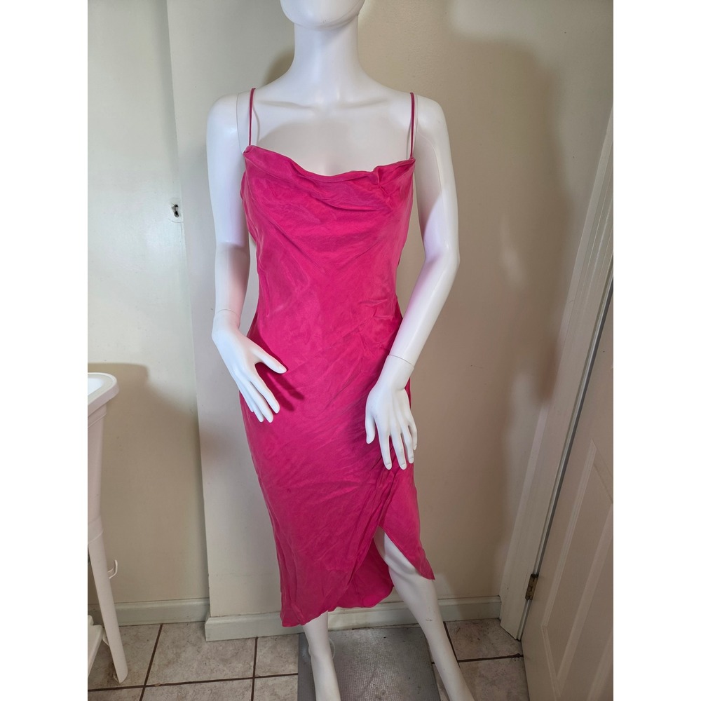 Lovers and Friends Pink Cowl Neck Midi Dress Cupro Viscose XS NWT